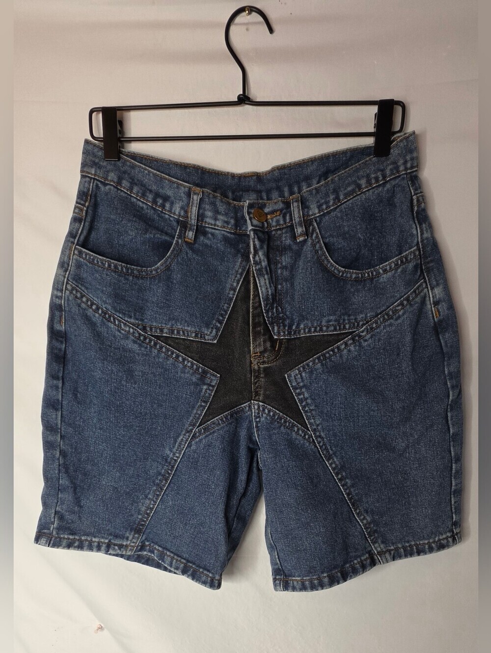 Aelfric Eden Shorts Mens 32 Black Patchwork Star Baggy Denim Jean Shorts Jorts